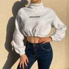 Lettering Print Turtleneck Cropped Sweatshirt
