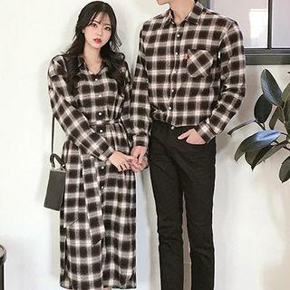 Couple Matching Plaid Shirt / Long-sleeve Shirt Midi Dress