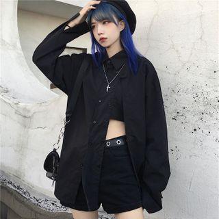 Asymmetric Long Sleeve Slit Shirt