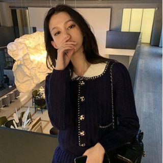 Set: Collar Cardigan + Mini Fitted Knit Skirt