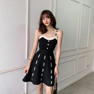 Spaghetti Strap Contrast Trim Mini A-line Dress