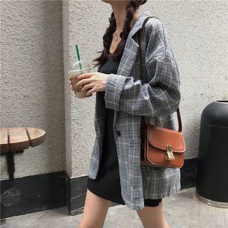 Notch-lapel Single-buttoned Plaid Blazer Plaid - One Size