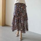Floral Tiered Long Chiffon Skirt