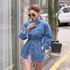 Metal-button Denim Jacket With Sash