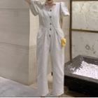 Square-neck Puff-sleeve Jumpsuit