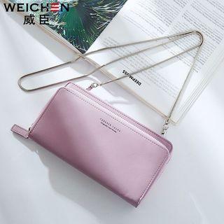 Faux Leather Long Wallet With Chain