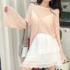 Long Sleeve Knit Top / Lace Trim A-line Skirt