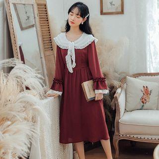 Frill Trim Peter Pan Collar Long-sleeve Dress