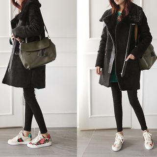 Diagonal-zip Faux-shearling Coat