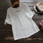 Short-sleeve Cutout Dotted Top