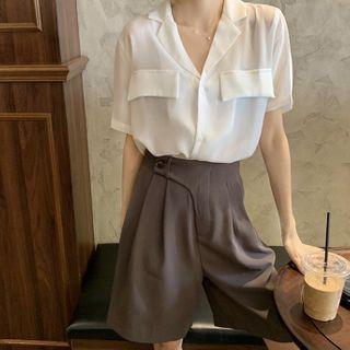 Set: Short Sleeve Plain Shirt + Plain A-line Shorts
