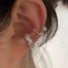 Set Of 2: Rose / Rhinestone Alloy Cuff Earring Set Of 2 - Silver - One Size