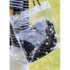 Chain-strap Transparent Tote Bag With Floral Pouch Black - One Size