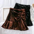 Ruched Velvet Mini Skirt