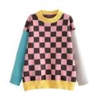 Checker Print Sweater Blue & Yellow & Pink - One Size