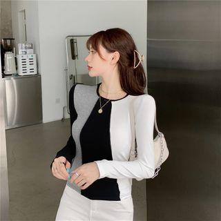 Round-neck Color Panel Long-sleeve Top