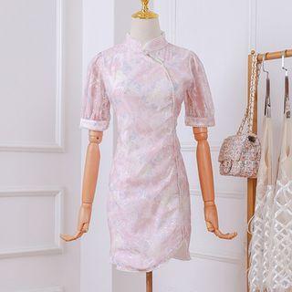 Printed Short-sleeve Sheath Qipao