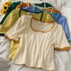 Contrasted Slim-fit Crop T-shirt In 7 Colors