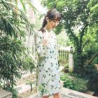 Traditional Chinese 3/4-sleeve Leaf Print Dress