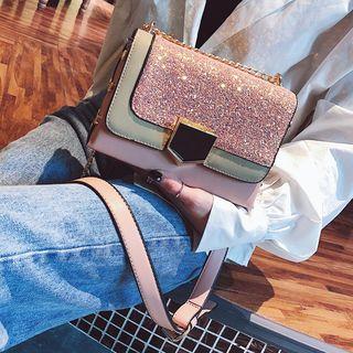 Sequined Color Block Shoulder Bag