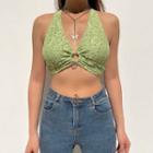 Lace Trim Halter Neck O-ring Top