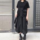 Short-sleeve Paneled T-shirt / Asymmetric A-line Midi Skirt