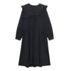 Long-sleeve Collared Midi Shift Dress Black - One Size