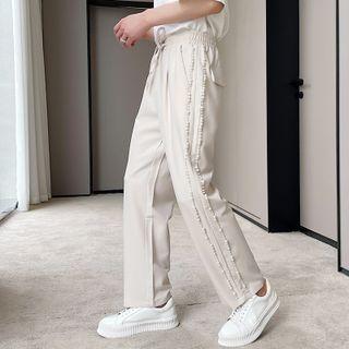 Faux-pearl Straight-leg Drawstring Pants