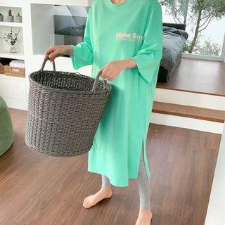 Letter-printed Slit-side T-shirt Dress