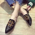 Embellished Faux Leather Pointed Block Heel Loafers