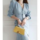 Half-placket Band-waist Denim Dress Blue - One Size