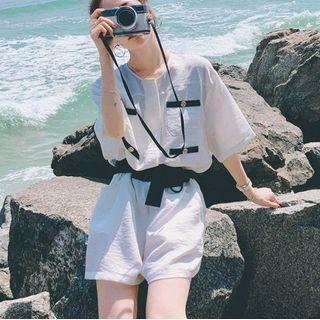 Short Sleeve Two Tone Cargo Romper