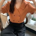 V-neck Short-sleeve Plain Shirt