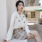 Flower Embroidered Cardigan Floral - Beige - One Size