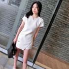 Set : Plain Split-neck Short-sleeve Top + Shorts