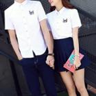 Couple Matching Cat Embroidered Short Sleeve Shirt