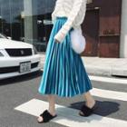 Plain Pleuche Pleated Maxi Skirt