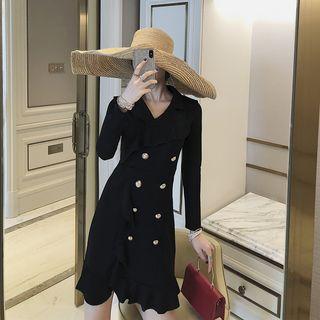 Long-sleeve Ruffled Double Breasted A-line Mini Dress