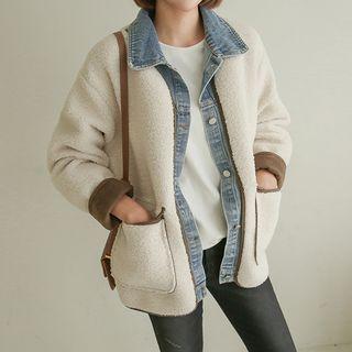 Denim-trim Piped Sherpa-fleece Jacket