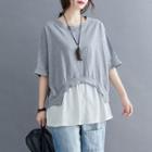 Mock Two-piece Elbow-sleeve T-shirt Gray - One Size