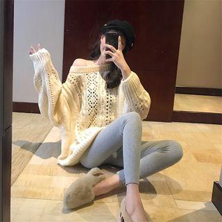 Pointelle Knit Boxy Sweater / Plain Leggings
