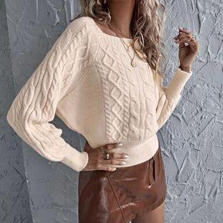 Cropped Cable Knit Sweater Off-white - One Size