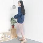 V-neck Sweater / Set: Plain Camisole Top + Long-sleeve Mesh Midi Dress