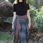 Set: Short Sleeve Crewneck Plain T-shirt + Asymmetrical Hem A-line Skirt