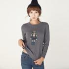 Round-neck Embroidered Knit Top