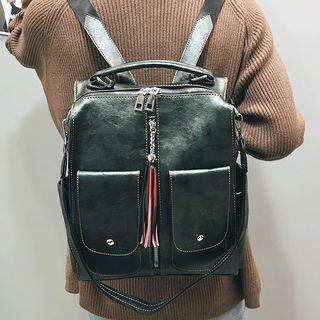 Faux Leather Fringed Backpack