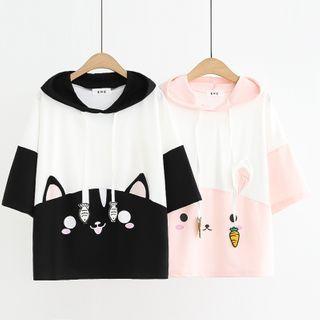 Wide-sleeve Cat Print Hoodie