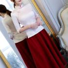 Mandarin Collar 3/4-sleeve Top / A-line Maxi Skirt