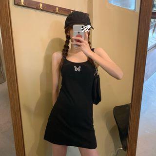 Spaghetti Strap Butterfly Detail Mini Dress Dress - One Size
