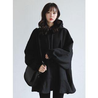 Ruffle-hem Oversized Brushed-fleece Lined Hoodie